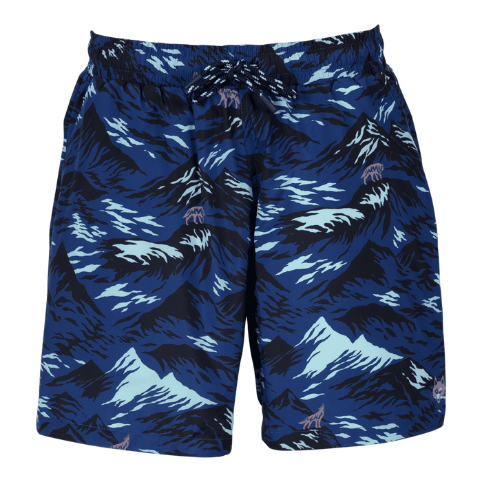 Greyson Clothiers Peace Maker Torch Swim in IONA - Front View, Mountain Wolf Print, Quick-Dry Swim Short