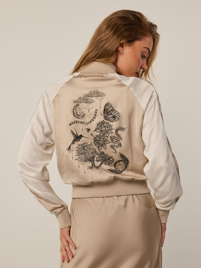 Sand Pegasus Bomber Jacket - Back View, Signature Greyson Clothiers Nature Artwork | Greyson Clothiers