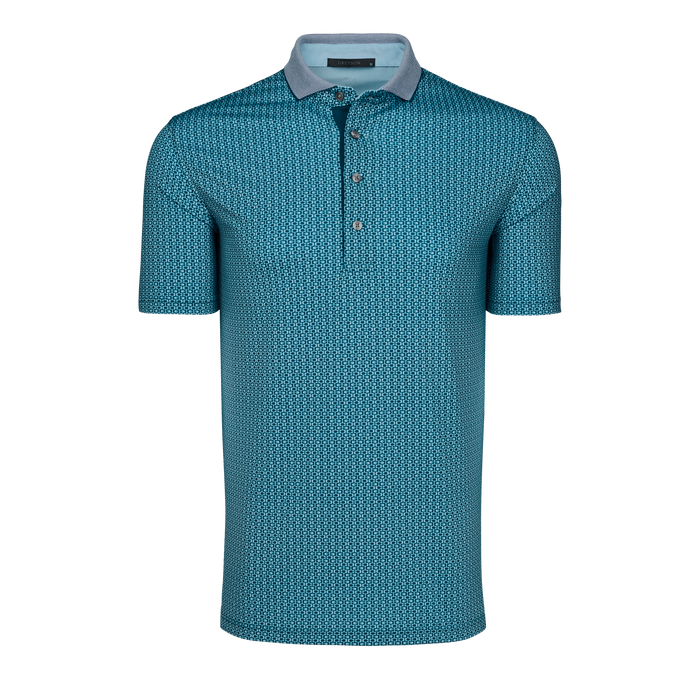 Grove Phantom Echos Geometric Print Men's Golf Polo Contrast Collar - Front View | Greyson Clothiers