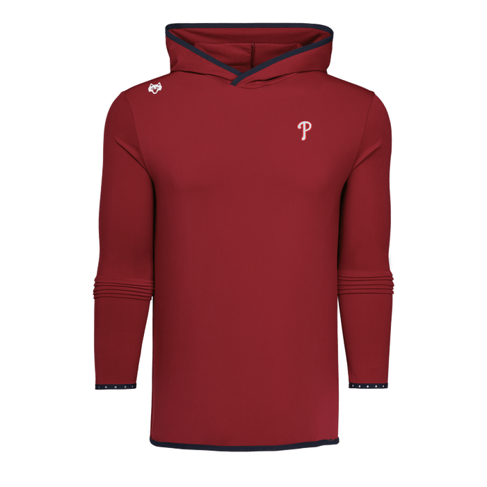 Varsity Red Phillies Colorado Hoodie - Phillies P Logo & Wolf Emblem Detail, Front Flat Lay | Greyson Clothiers