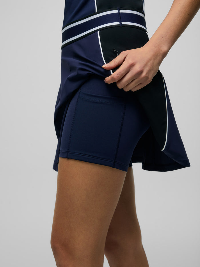 Maltese Blue Phoenix Flare Dress - Skirt Close-Up, Built-In Shorts & Zip Pocket Detail | Greyson Clothiers