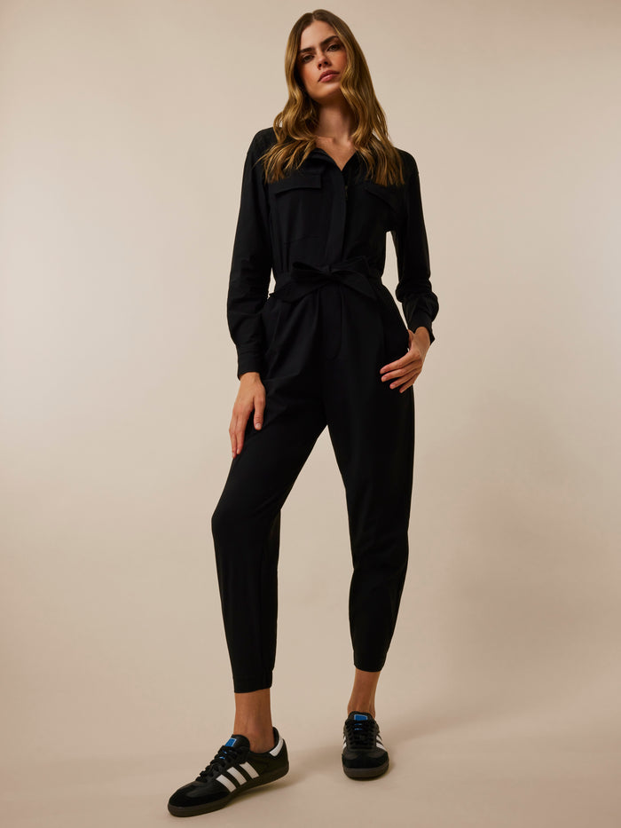 Greyson Clothiers Phoenix Jumpsuit in Shepherd - Front View, Long-Sleeve Italian Fabric Women's Jumpsuit
