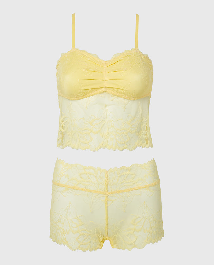 PJ Lush Lace Cami with Boyshort Set in Pale Banana