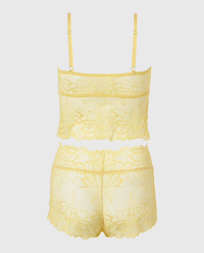 PJ Lush Lace Cami with Boyshort Set in Pale Banana