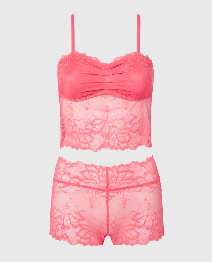 PJ Lush Lace Cami with Boyshort Set in Pink Lemonade