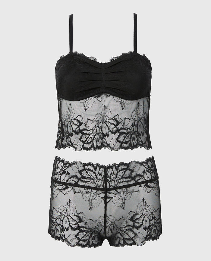 PJ Lush Lace Cami with Boyshort Set in Tuxedo Black