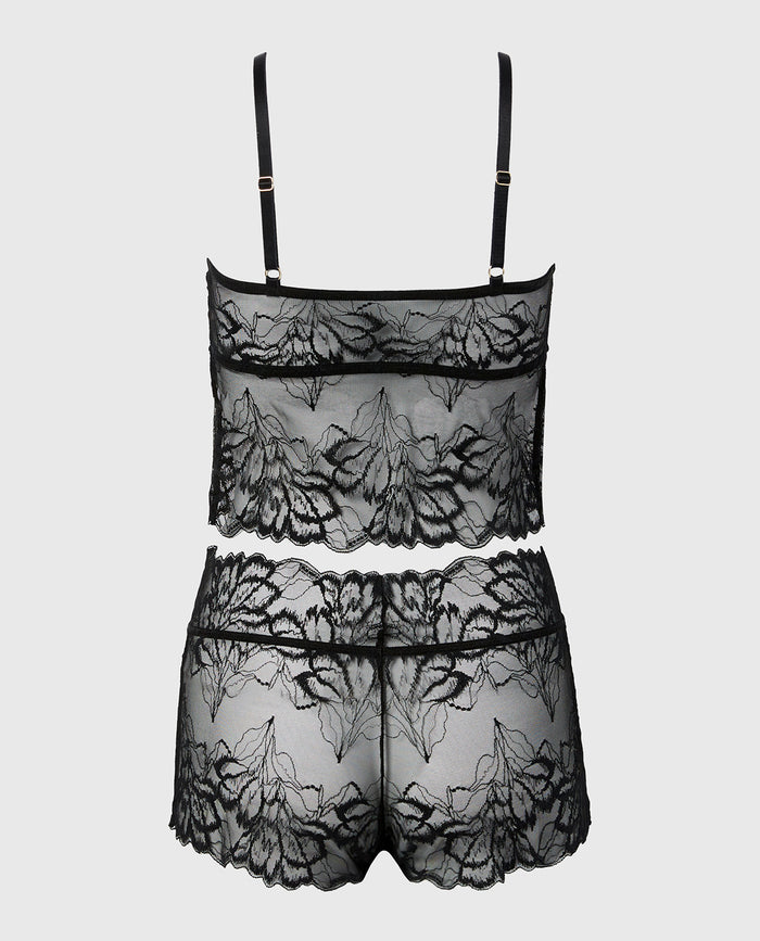 PJ Lush Lace Cami with Boyshort Set in Tuxedo Black