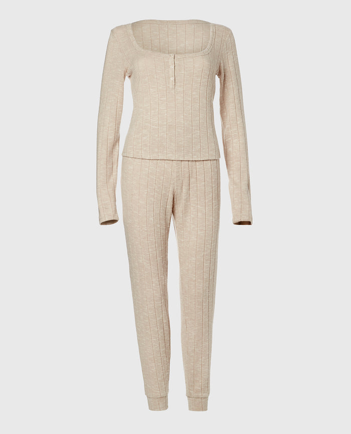 PJ Set with LS Logo Patch in Cozy Light Oatmeal