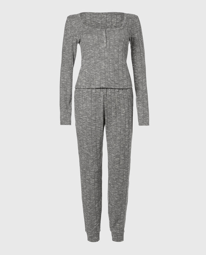 PJ Set with LS Logo Patch in Light Grey Cozy