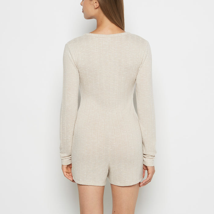 Placket Front Onesie in Cozy Light Oatmeal