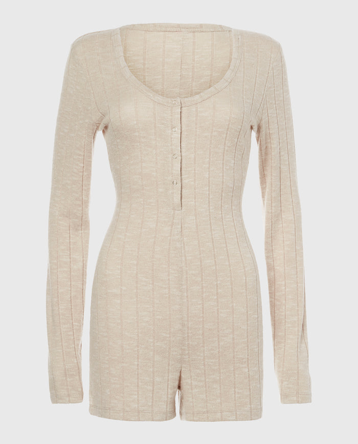 Placket Front Onesie in Cozy Light Oatmeal
