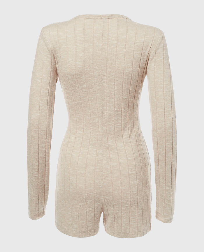 Placket Front Onesie in Cozy Light Oatmeal