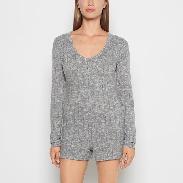 Placket Front Onesie in Light Grey Cozy