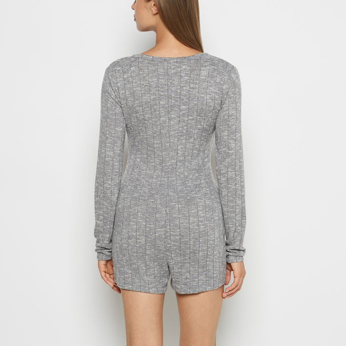 Placket Front Onesie in Light Grey Cozy