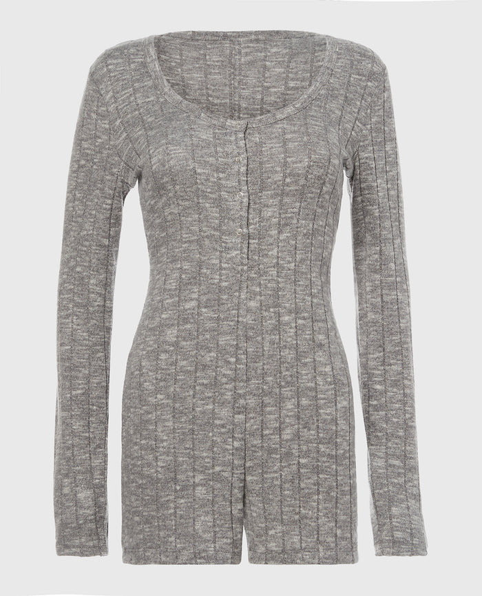 Placket Front Onesie in Light Grey Cozy
