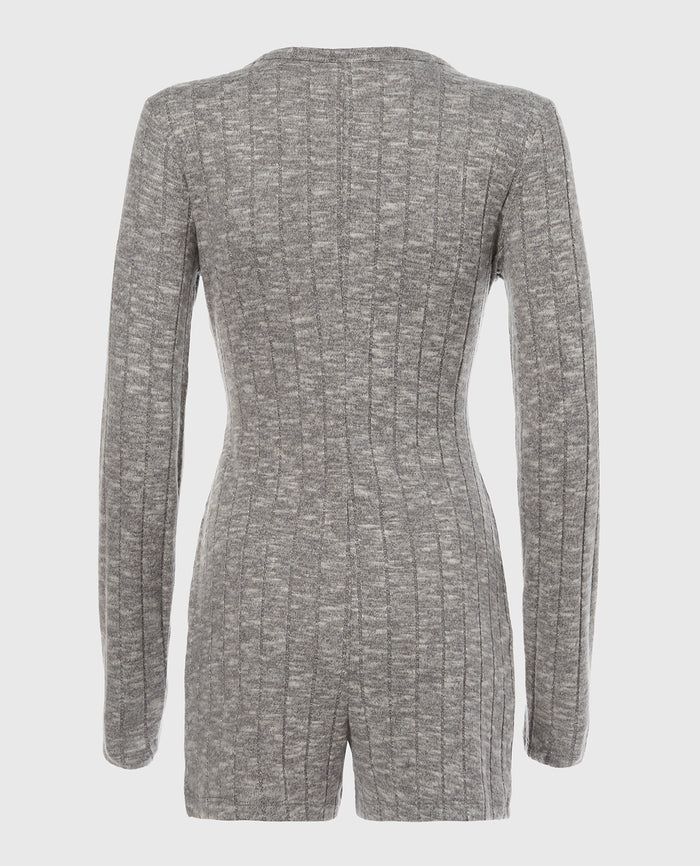 Placket Front Onesie in Light Grey Cozy