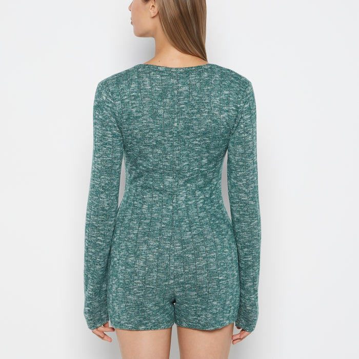 Placket Front Onsie in Emerald Green