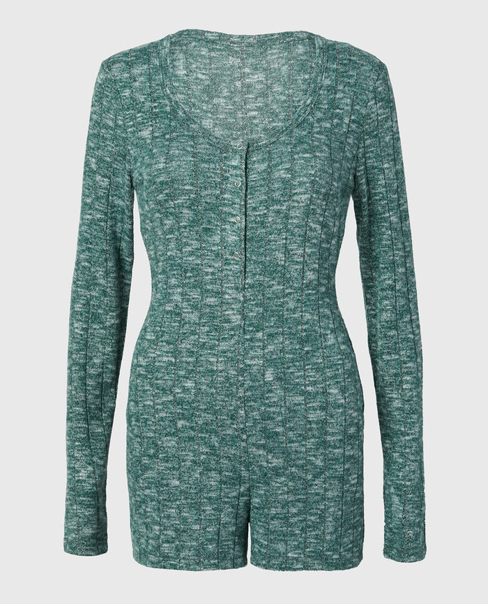 Placket Front Onsie in Emerald Green