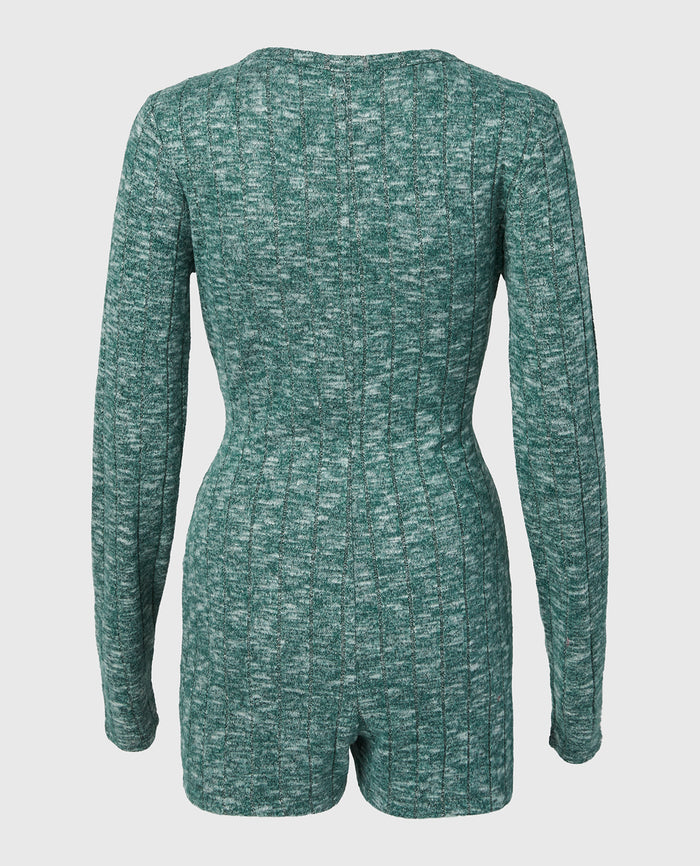 Placket Front Onsie in Emerald Green