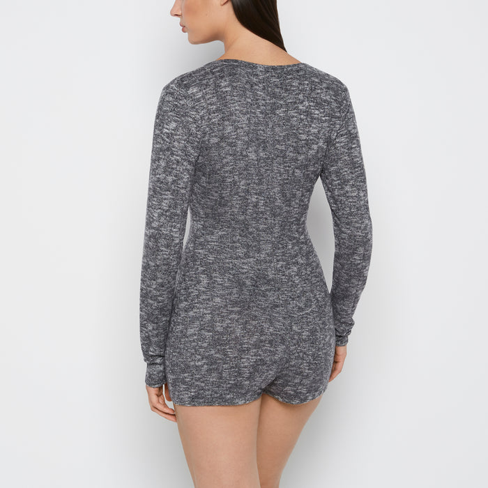 Placket Front Onsie in Tuxedo Black