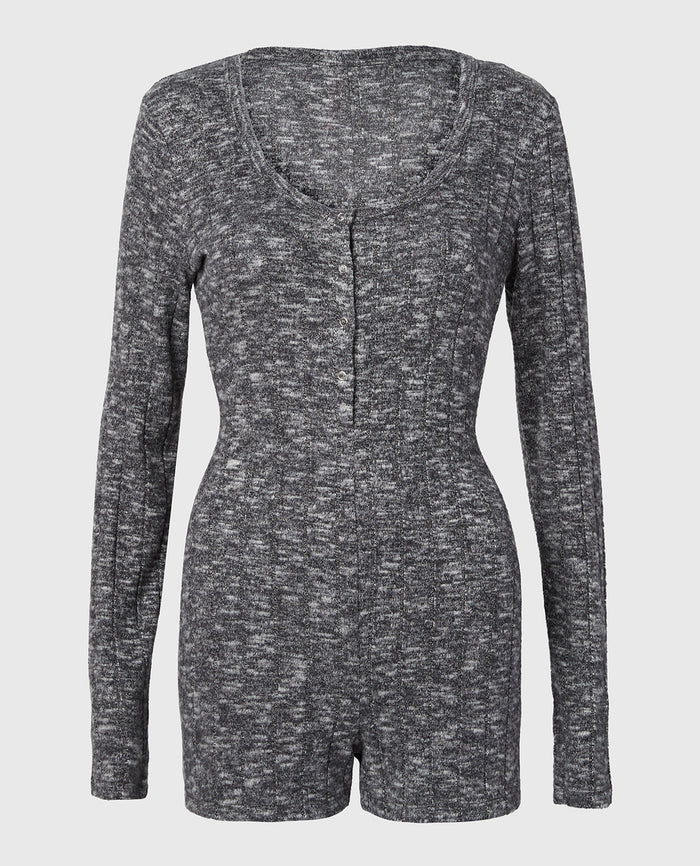 Placket Front Onsie in Tuxedo Black