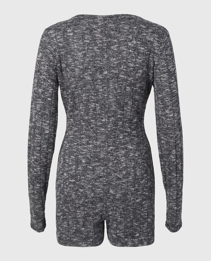 Placket Front Onsie in Tuxedo Black