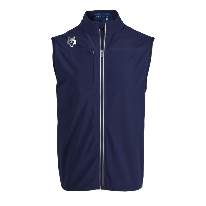 Maltese Blue Players Club Coywolf Sport Vest - Front View, Wolf Logo & Reflective Zip | Greyson Clothiers