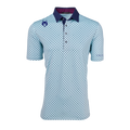 Topaz Players Club G Squared Polo - Front View, Diamond Print, Contrast Navy Collar & Wolf Logo | Greyson Clothiers