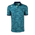 Aegean Players Club Icon Camo Polo - Front View, Teal Camo Print with Wolf Logo | Greyson Clothiers