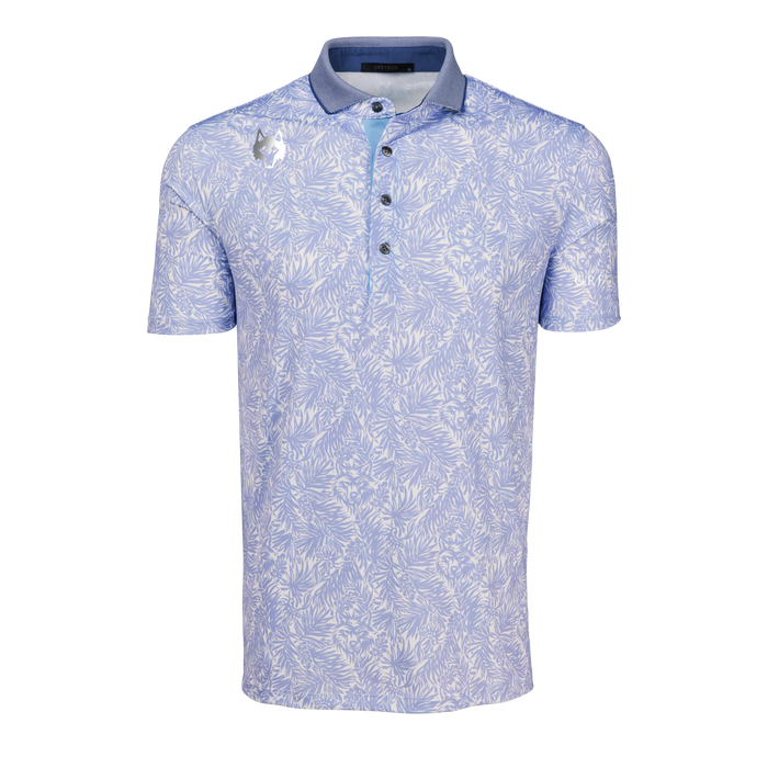 Jellyfish Players Club Island Hunt Short Sleeve Polo - Front View, Botanical Print | Greyson Clothiers