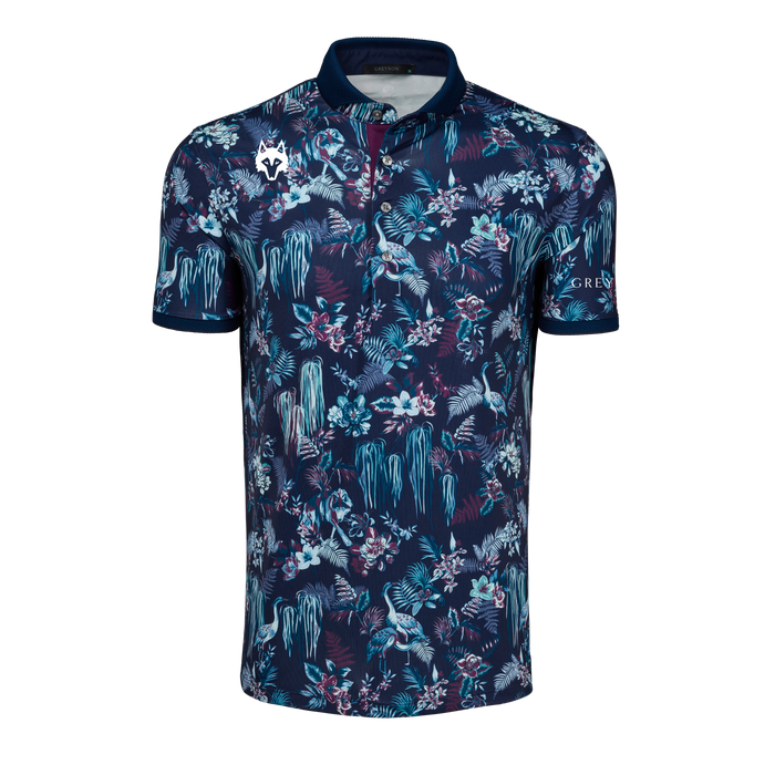 Falcon Players Club Night Lurk Botanical Print Golf Polo - Front View | Greyson Clothiers