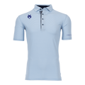 Maltese Blue striped Players Club Saranac Golf Polo - Front View, Wolf Logo | Greyson Clothiers