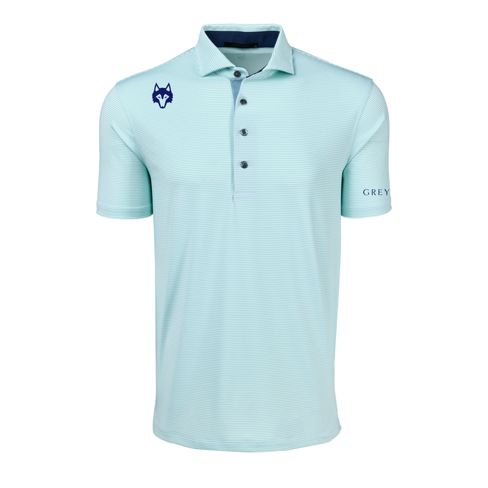 Arctic Mint striped Players Club Saranac Golf Polo - Front View, Navy Collar Trim | Greyson Clothiers