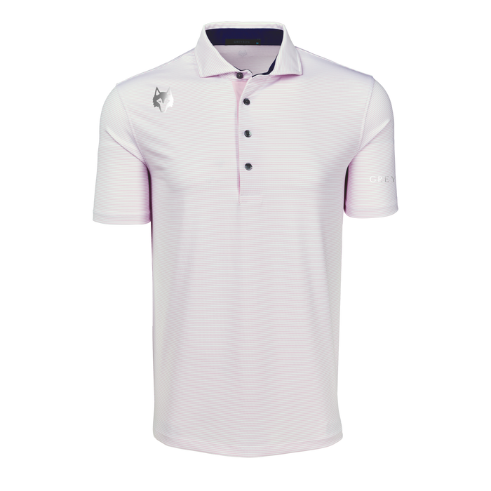 Pink Sky/Falcon Saranac Mini Stripe Golf Polo - Front View | Greyson Clothiers