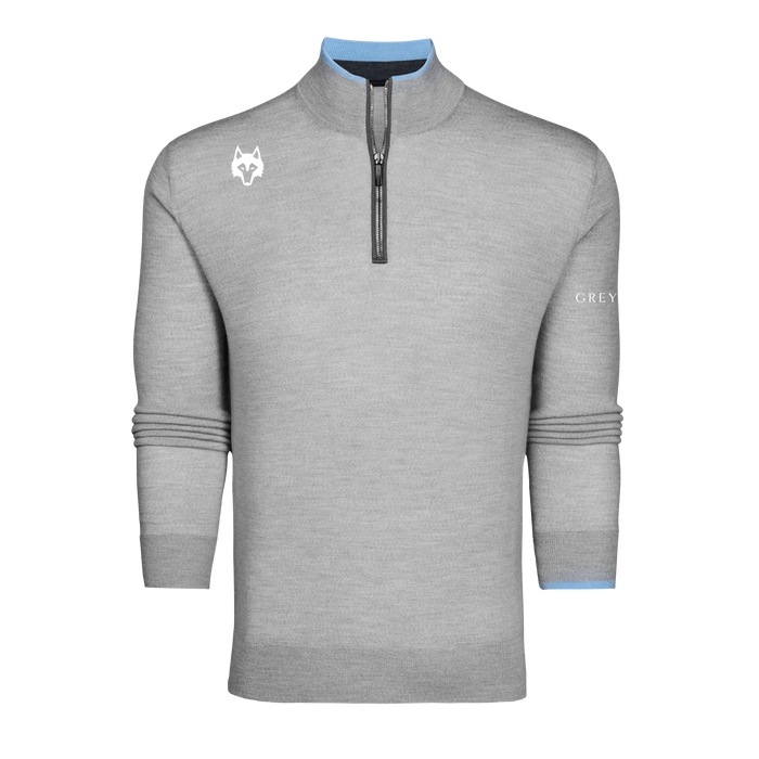 Light Grey Heather Merino Wool Golf Quarter-Zip Sweater - Front View | Greyson Clothiers