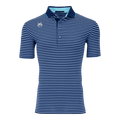 Maltese Blue Ticonderoga Striped Golf Polo, Contrast Collar & Wolf Logo - Front View | Greyson Clothiers