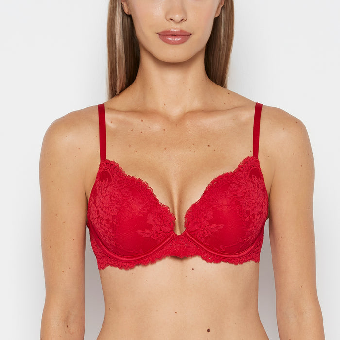 Plunge Opulent Lace Bra with Lace Cradle in Crimson