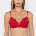 Plunge Opulent Lace Bra with Lace Cradle in Crimson