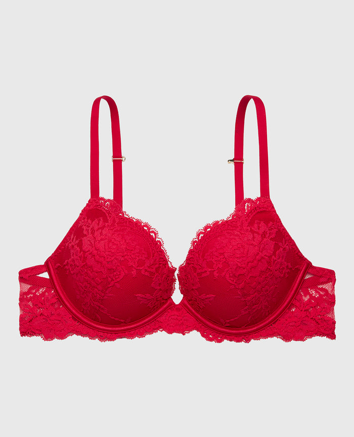 Plunge Opulent Lace Bra with Lace Cradle in Crimson