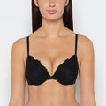 Plunge Opulent Lace Bra with Mesh Cups in Tuxedo Black