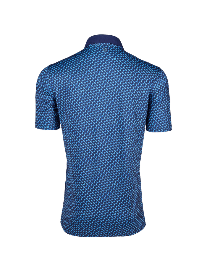 Maltese Blue Poison Dart Polo - Back View, Four-Way Stretch Printed Men's Golf Polo | Greyson Clothiers