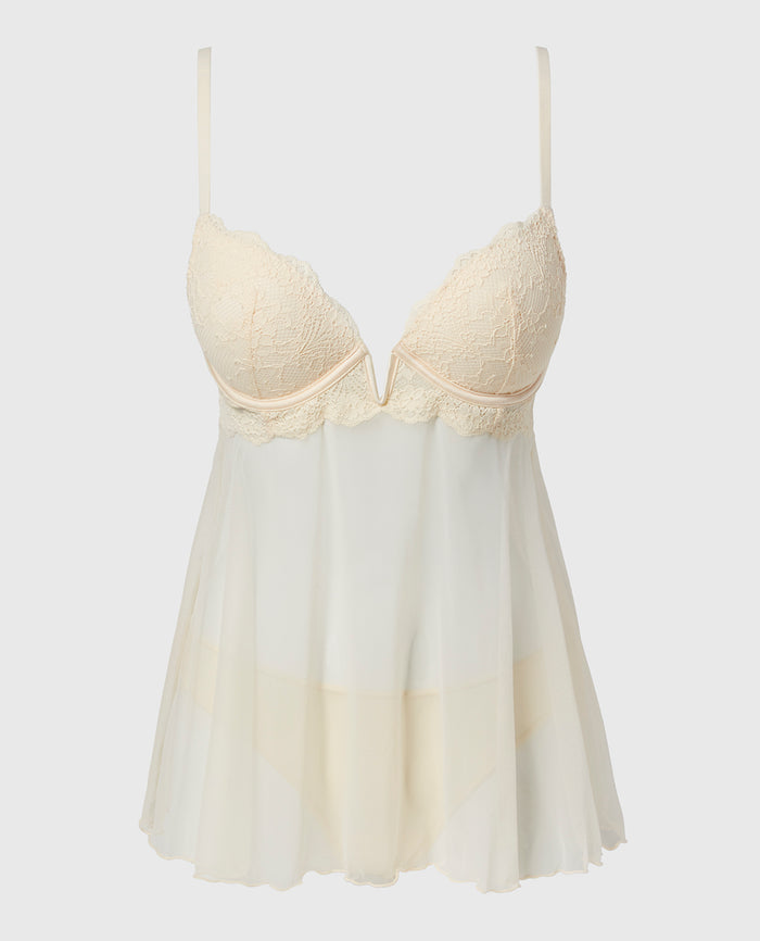 Push Up Babydoll in Timeless Lace with Mesh in Pearled Ivory