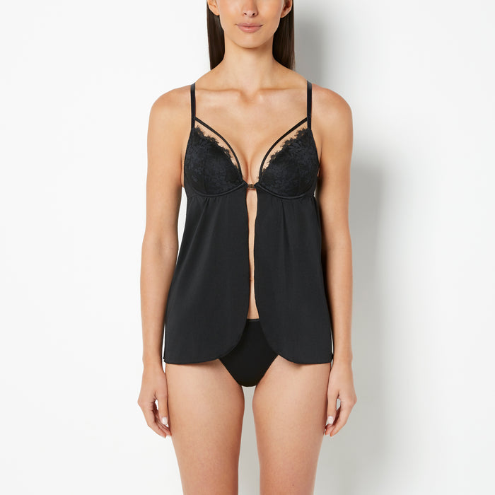 Push Up Babydoll With Lace Trim in Tuxedo Black