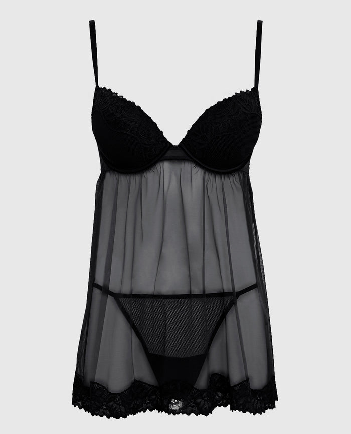 Push Up Babydoll with Lace Trim