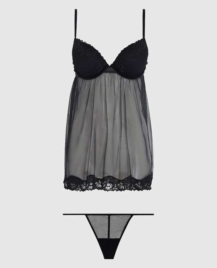 Push Up Babydoll with Lace Trim