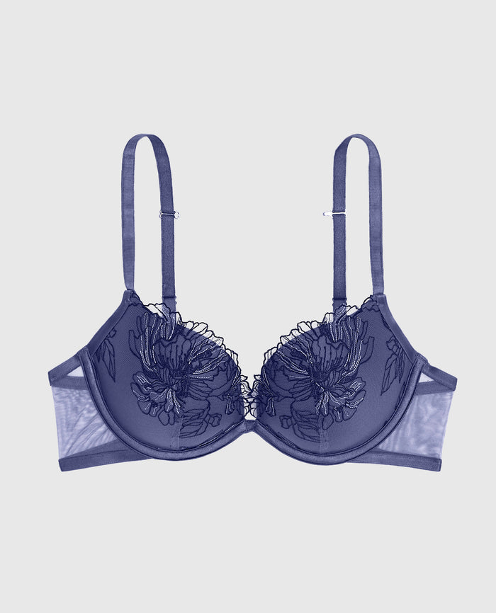 Push Up Bra with Lace in Dusk Blue