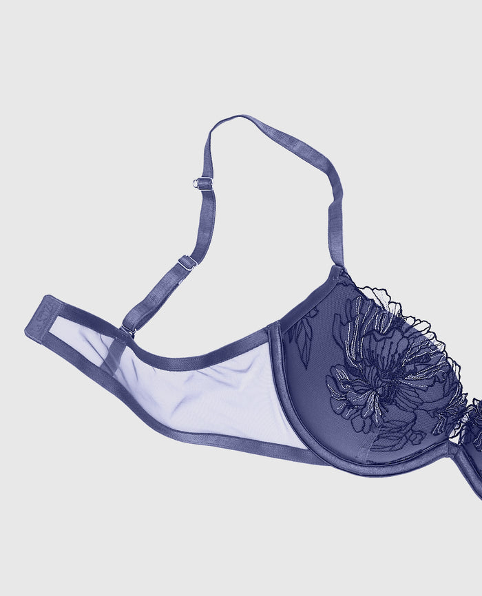 Push Up Bra with Lace in Dusk Blue