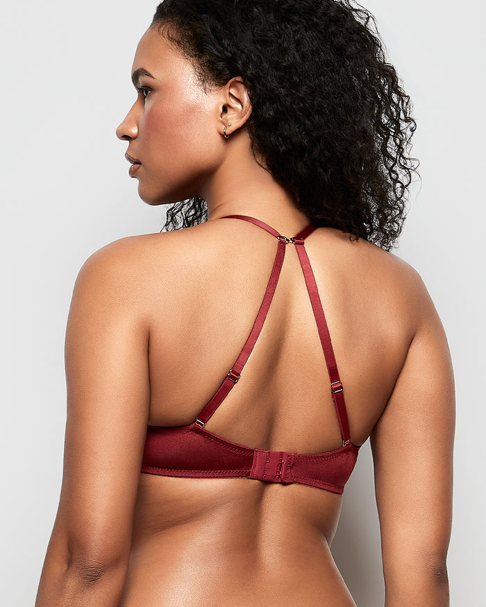 Push Up Bra with Lace Overlay in Opulent Red