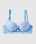 Push Up Bra with Lace Overlay in Sky Blue