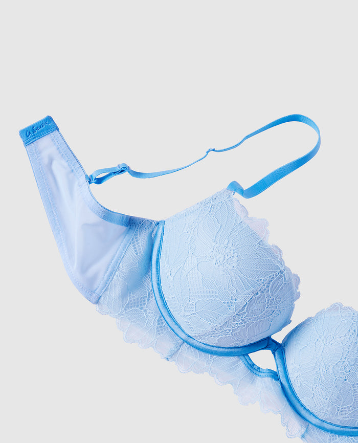Push Up Bra with Lace Overlay in Sky Blue